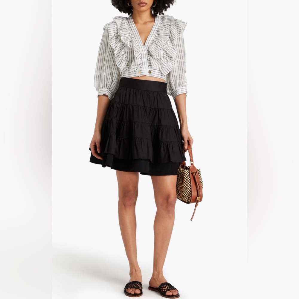 NWT Sandro Black Skater Mini Skirt with Tiered Design